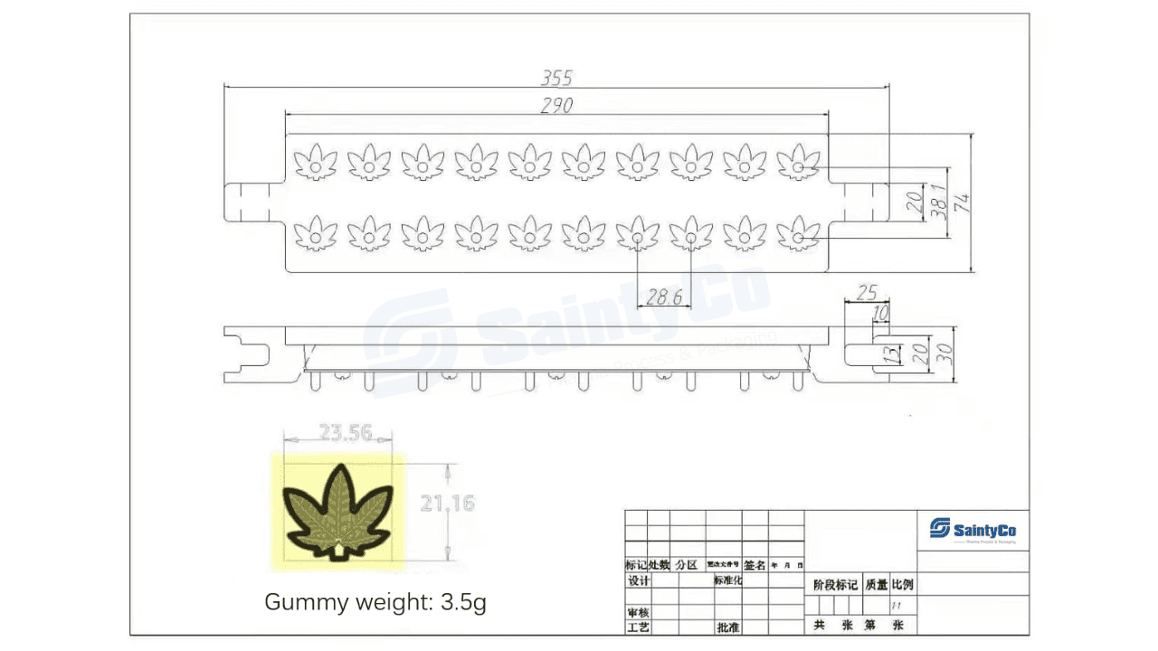 Custom cannabis-leaf gummy mold design