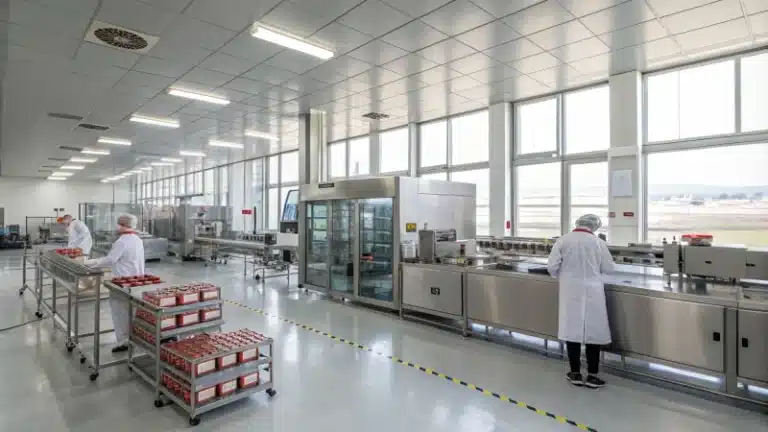 A modern supplements factory in Spain with employees in lab coats