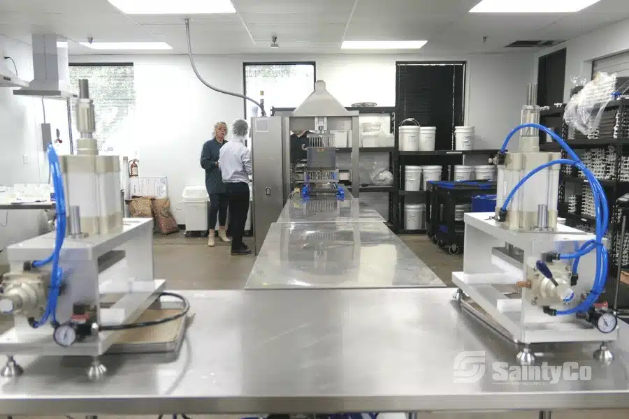 A modern candy production factory with gummy machines